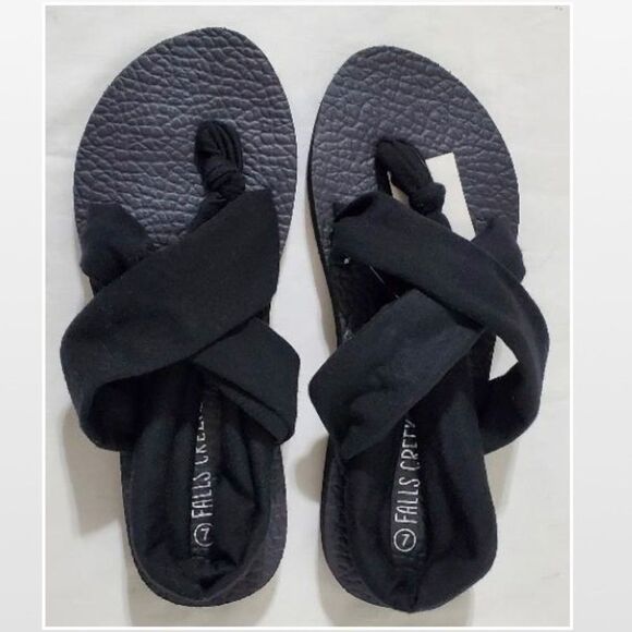 New Falls Creek Sandals Womens Size 7 Black Cloth Strappy Flat Shoes NWT - Picture 10 of 15